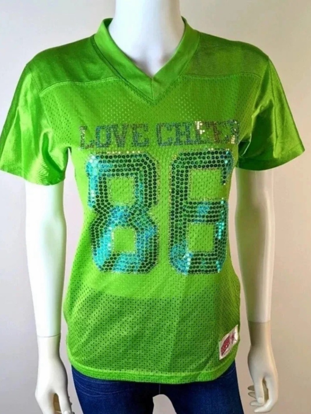 Soffe Lime Green Sequin '86' V-Neck Jersey